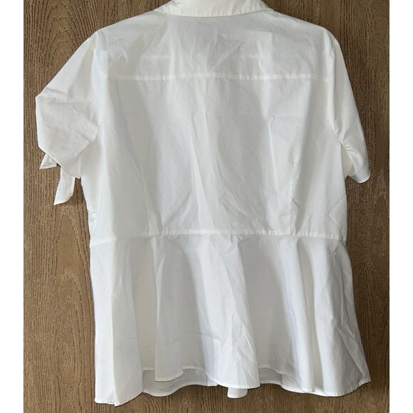 Women's peplum XXL White Button-Up Short Sleeve peek a boo shoulder ELLE - Picture 3 of 10
